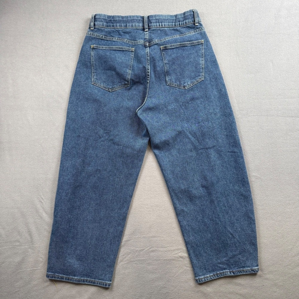 Indigo Poppy Elastic Waist Barrel Leg Jeans Medium Wash Size 12 EUC - Picture 2 of 12